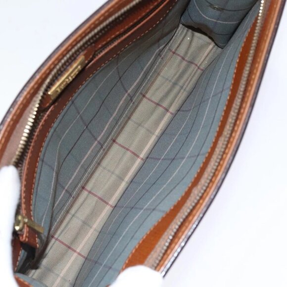 Burberrys Clutch Bag Leather Gold Brown Auth bs18366 - Picture 12 of 14